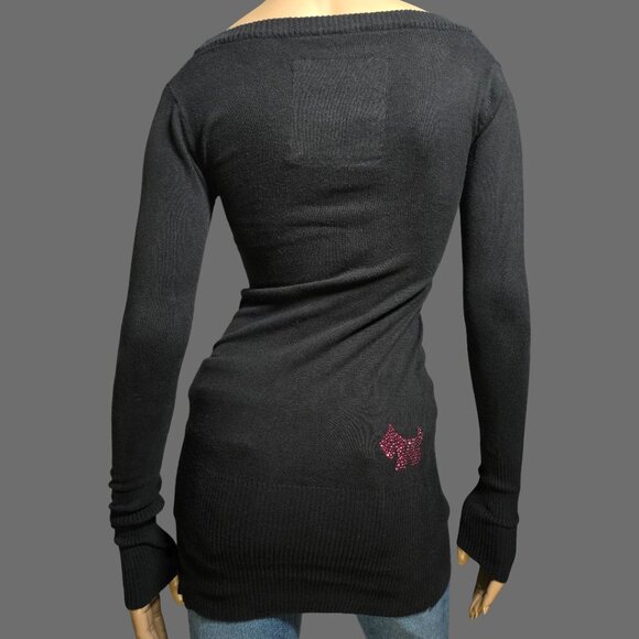 Y2K Joshua Perets Mini Sweater Dress size XS Black Pink Rhinestones Emo Mcbling - Picture 6 of 12